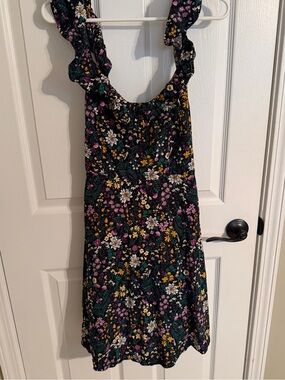 Old Navy Black Floral Dress with Yellow, Pink, White & Green Accents